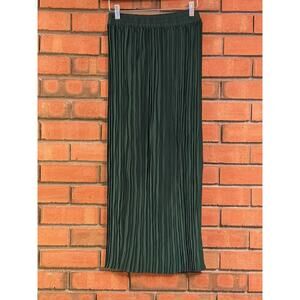 Jones New York 100% Silk Pleated Maxi Skirt Women’s Size 6 Green Elastic Waist